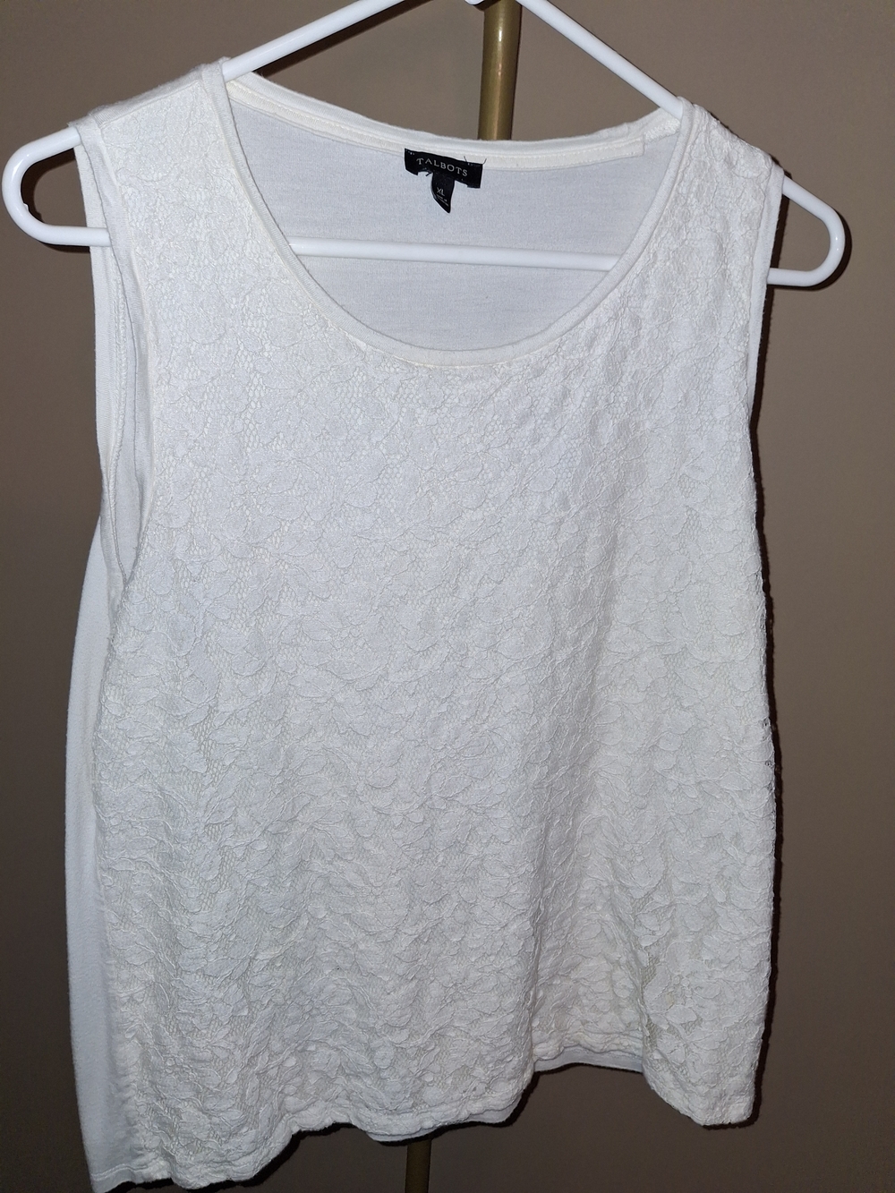 Talbots Cream Lace-Front Sleeveless Tank